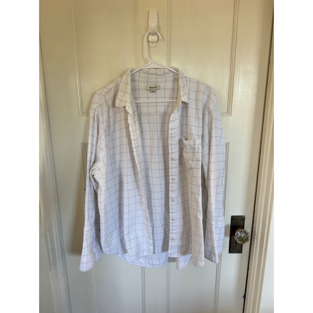 Madewell white plaid boyfriend flannel button up size xl
